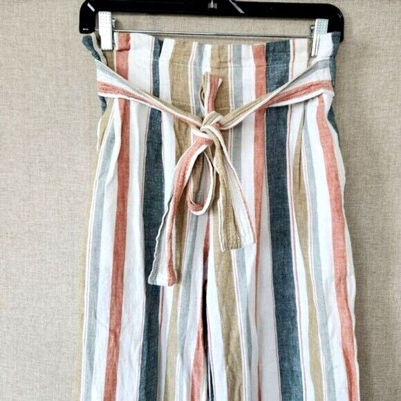 Madewell linen blend Pants Multicolor Striped Wide Leg pockets Womens Size S - Picture 3 of 10